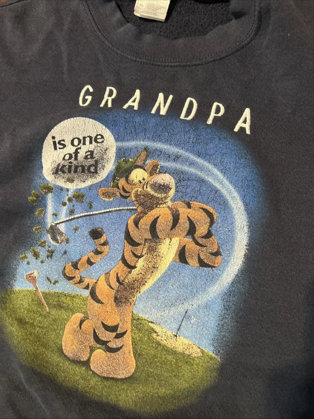 Disney Y2K Grandpa Tigger Golfing Navy XL Crewneck Sweater Hip And Cool Gramps